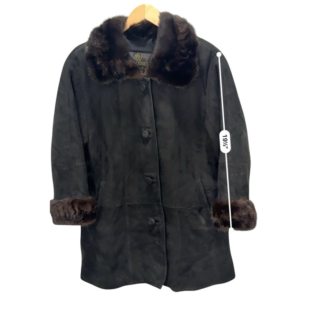 Malubel Sydney Womens Vintage Suede Coat Fur Trim Penny Lane Black Brown M